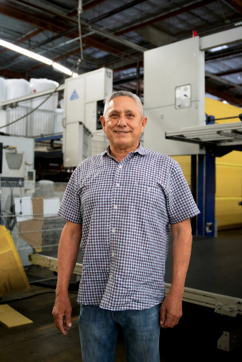 Representante de Foam Factory Inc. en la planta de producción
